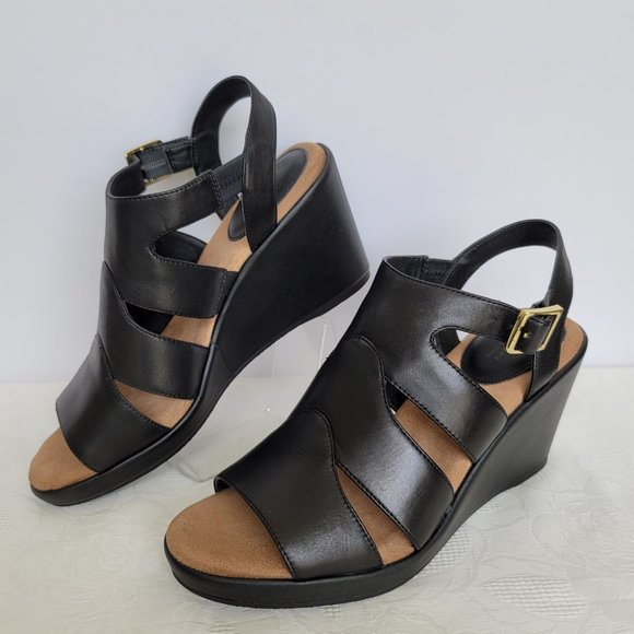 GIANI BERNINI Wirla Platform Wedge Leather Sandals- Black color- Women's Size 9M - Picture 4 of 15